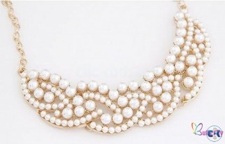 Simulated Pearl False Collar Necklace