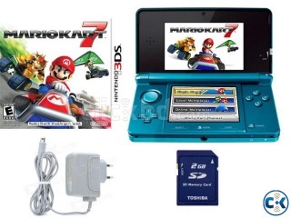 Nintendo 3DS Aqua Blue USA Full Set With Mario Kart 7 Game