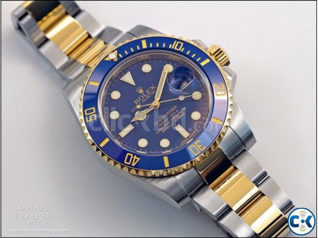 Rolex submeriner gold-blue replica watch with box warranty large image 0