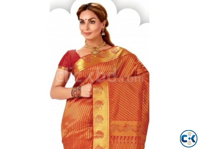 Red zari weaved pure silk saree in golden border large image 0