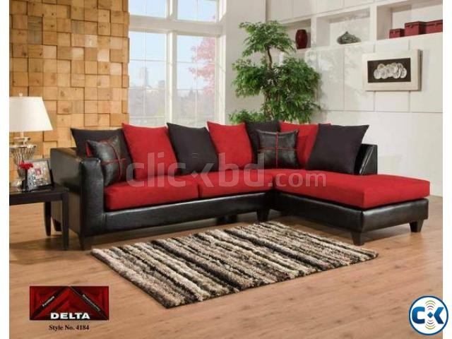 Black and red L shape sofa large image 0
