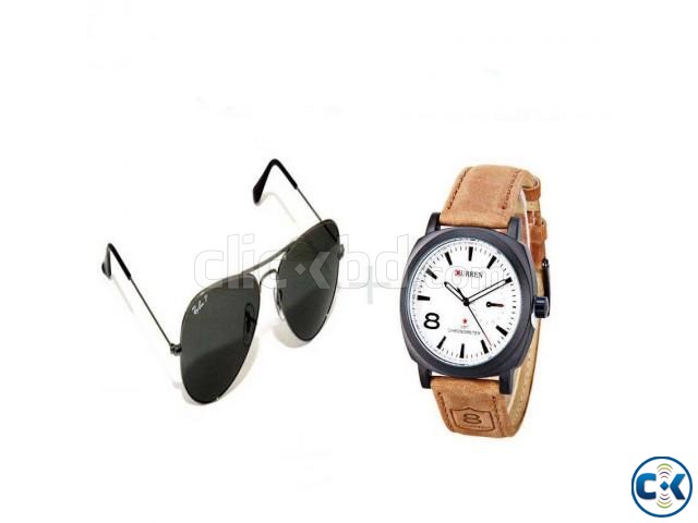 Combo Of Curren Watch Ray-Ban Sunglasses large image 0