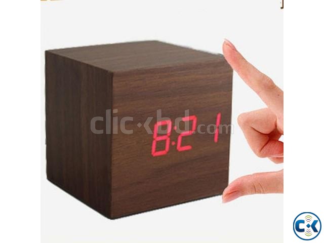 Cube Shape Wooden LED Digital Clock-চার কোনা কাঠের ঘড়ি large image 0
