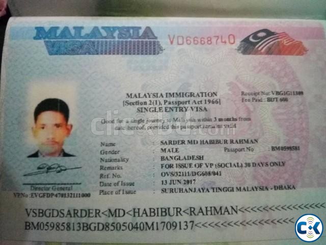 Blank Passport Malaysia Tourist Visa large image 0