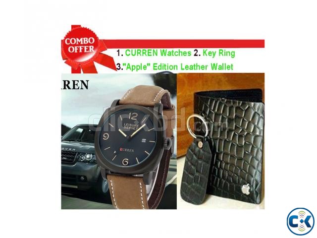Apple Genuine Leather Wallet Curren Men s Wrist Watch combo large image 0