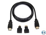 3 in 1 HDMI Cable with Micro Mini HDMI Adapters