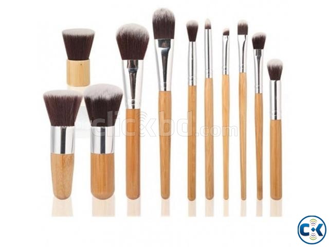 11pcs Bamboo Handle Makeup Brushe Set large image 0