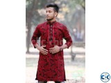 Red and Black Cotton Casual Long Panjabi for Men