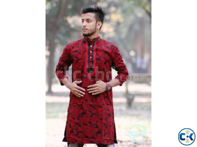 Red and Black Cotton Casual Long Panjabi for Men large image 0