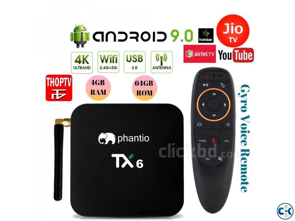 PHANTIO TX6 4GB 64GB VOICE REMOAndroid 9.0 Smart TV Box NEW large image 0