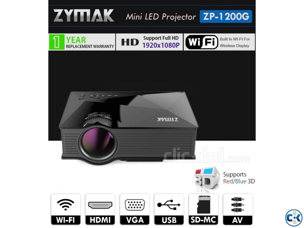 Zymak ZP1200G Projector 3D HD Projector Multimedia Projector large image 0