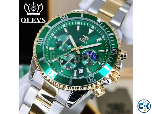 OLEVS 2870 GREEN GOLD MULTI FUNCTION CHRONOGRAPH WATCH large image 0