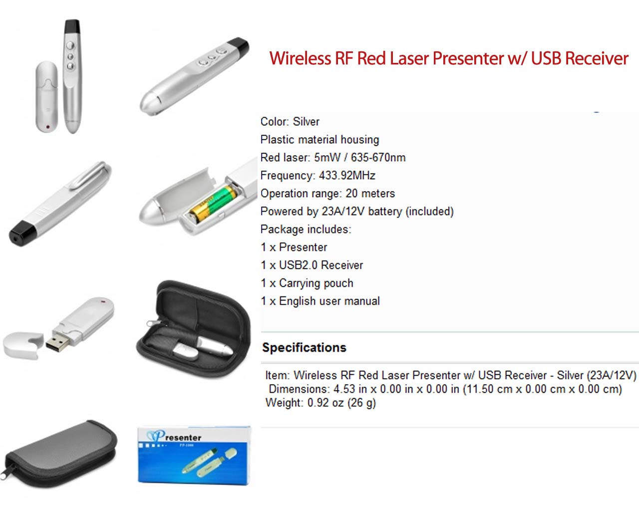 Wireless RF Red Laser Presenter w USB Receiver large image 0