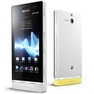 SONY XPERIA U WHITE WITH WHITE AND YELLOW BOTTOM CAP boxed large image 0