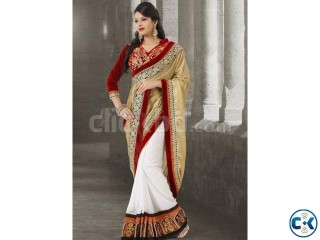 Lovely white brown silk chiffon bridal saree