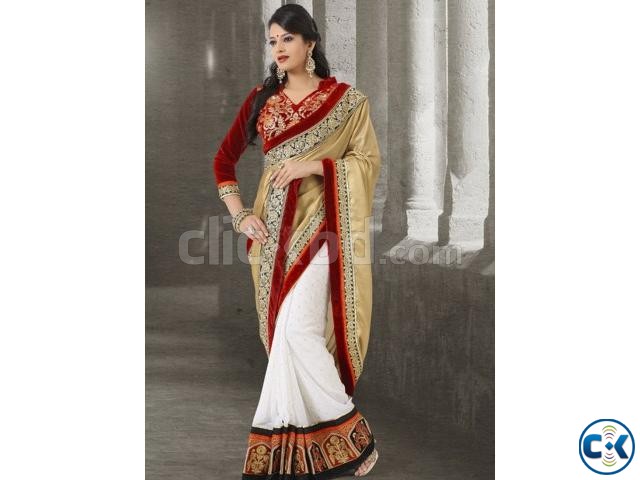 Lovely white brown silk chiffon bridal saree large image 0