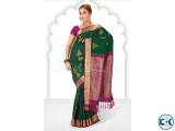 Dark green zari weaved pure silk saree in purple pallu