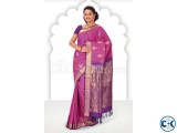 Pink zari weaved pure silk saree in purple pallu