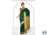 Dark green zari weaved pure silk saree in golden boder