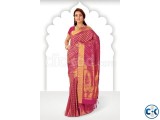 Rani pink zari weaved pure silk saree in golden border