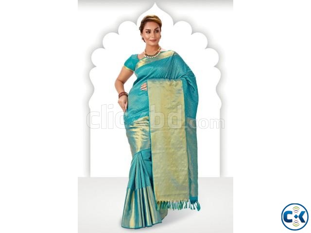 Light bluezari weaved pure silk saree in golden pallu large image 0