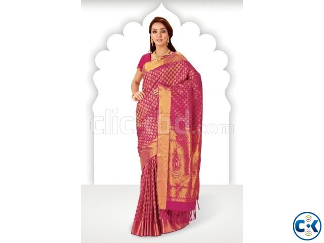 Maroon zari weaved pure silk saree in golden pallu large image 0