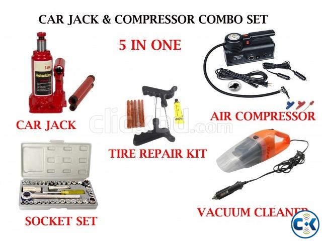 5 in 1 car jack compressor combo set large image 0