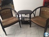 COFFEE TABLE AND TWO COFFEE CHAIRS