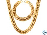 Gold Plated Chain Necklace Bracelet Set Fashion Men Jewelry