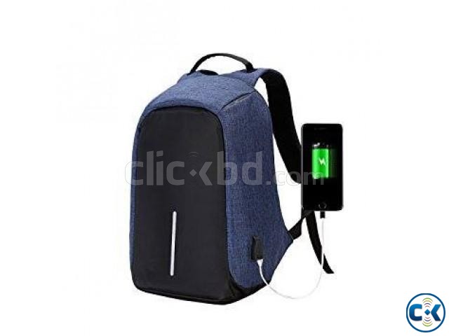 Anti-theft Backpack With USB Charge Port Jeans Color large image 0