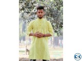 Yellow Cotton Casual Long Panjabi for Men