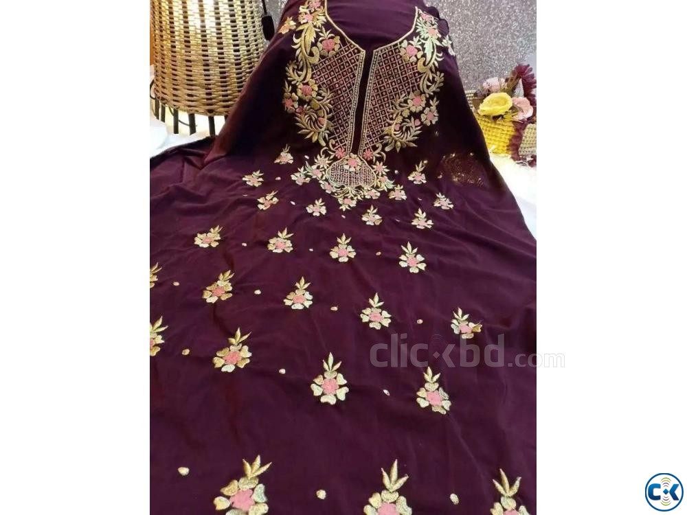 Maroon Embroidery Single Unstiched Kameez for Women 1 piece  | ClickBD large image 0