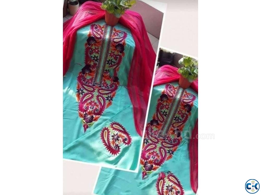 Cyan Embroidery Single Unstiched Kameez for Women 3 piece  | ClickBD large image 0