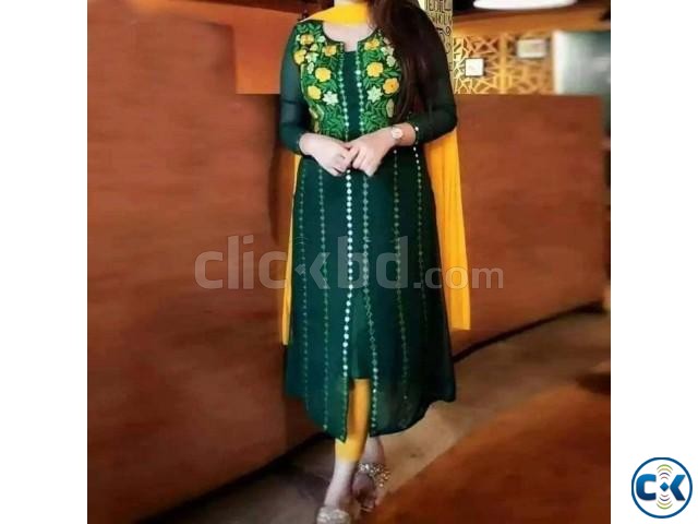 Unstitched Deep Green Georgette Kurti for Women | ClickBD large image 0