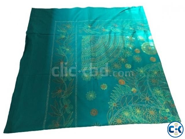 Teal Cotton Stitch Handicraft Bed Sheet King Size with pil | ClickBD large image 0