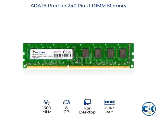 Adata 8GB DDR3 1600 Mhz Desktop Ram large image 0