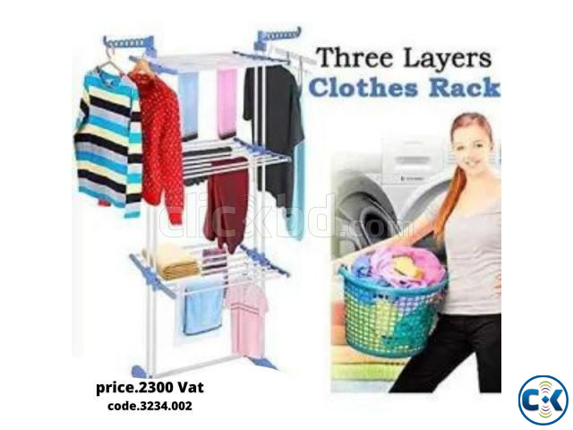 Three Layer Clothes Rack With Wheels | ClickBD large image 0
