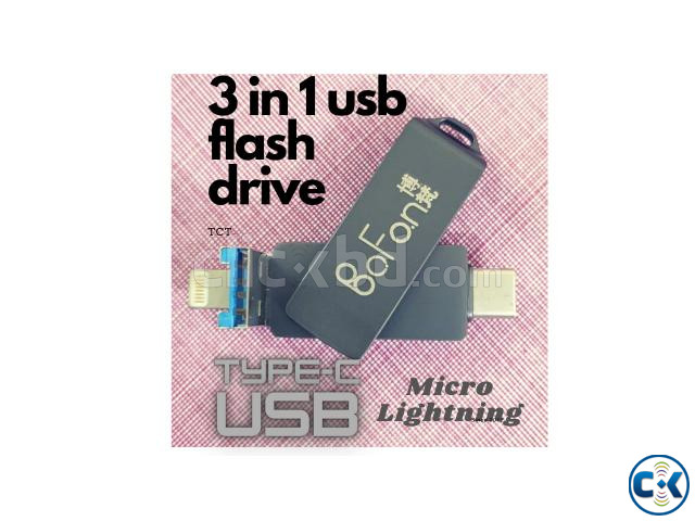BoFon 256GB 3in1 USB Type C Lightning Flash Drive Black. | ClickBD large image 1