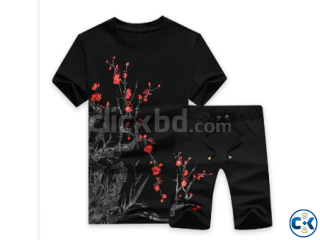 Black Printed Summer Combo T-Shirt Pant for Men | ClickBD large image 0