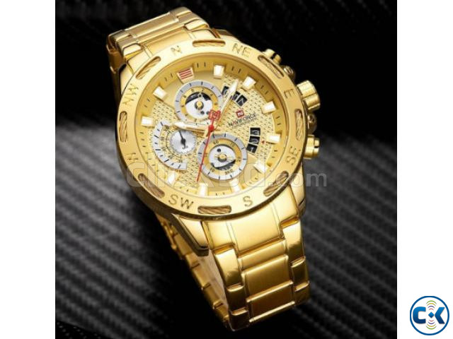 NAVIFORCE Golden Stainless Steel Chronograph Watch For Men | ClickBD large image 0