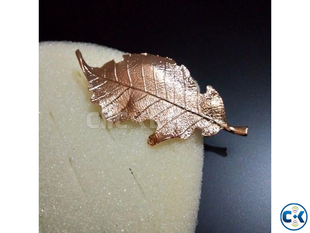 Copper color leaf shaped metal brooch hijab pin | ClickBD large image 0