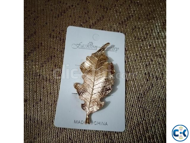 Copper color leaf shaped metal brooch hijab pin | ClickBD large image 1