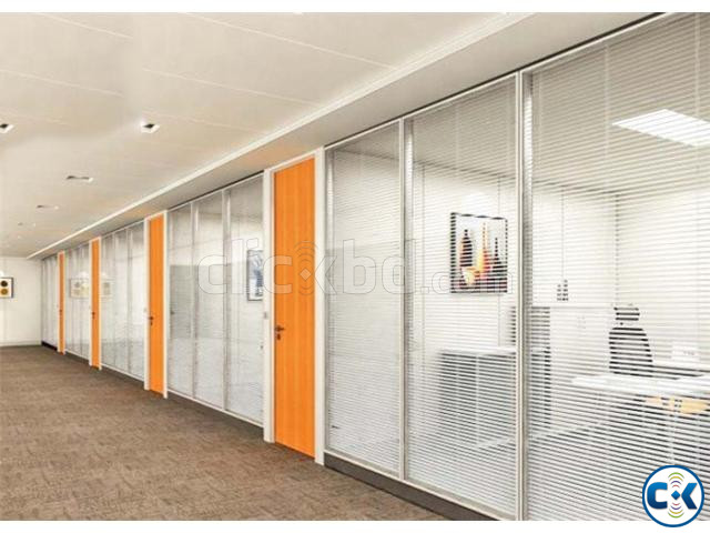 Demountable Soundproof Office Partition Double Glass Fixed | ClickBD large image 2