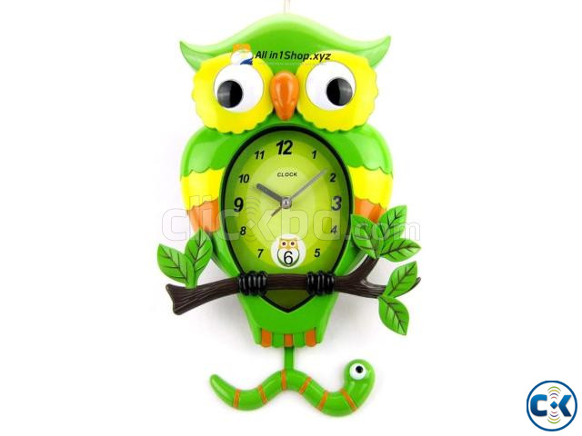 Wall Clock Green Designer Owl Shaped 40 cm X 30cm large image 0