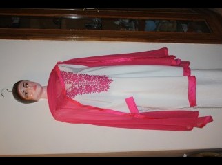 White kashmilan Kameez with Pink Embroidery.