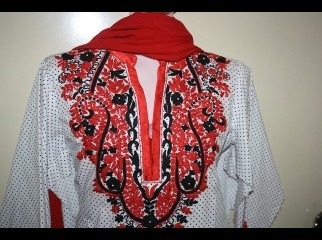 Red and Black combination Embroidery kameez.