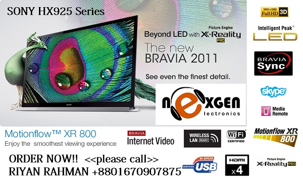 SONY BRAVIA 46 HX925 World s Most Powerfull LED 3DTV 800HZ large image 0