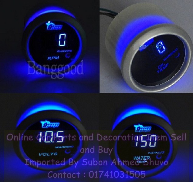 2 52mm Digital Blue LED Tacho Tachometer Gauge large image 0