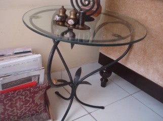 Side table steel made glass top
